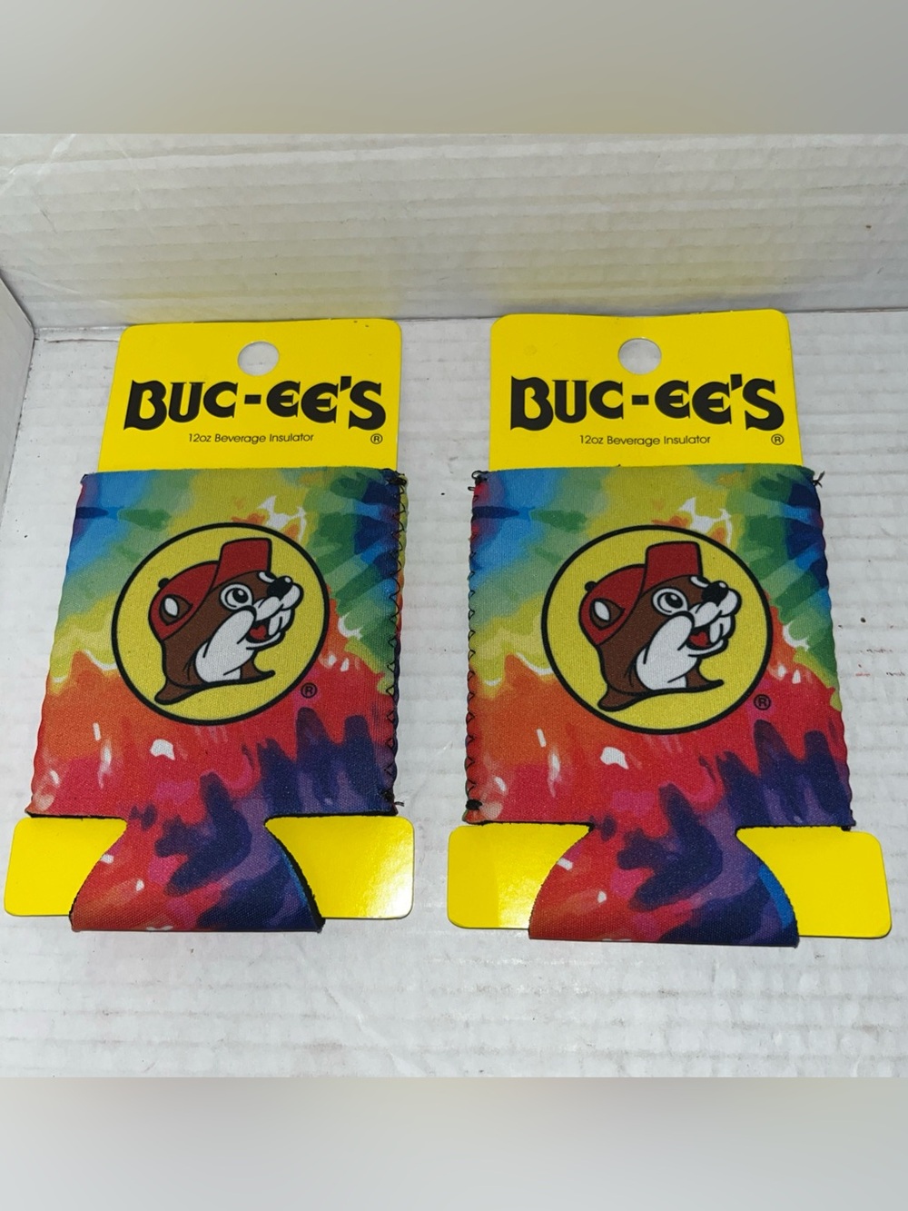 Lot 2 Buc-ee's Beaver Logo Tie Dye Koozie 12oz Beer Drink Beverage Insulator-NEW